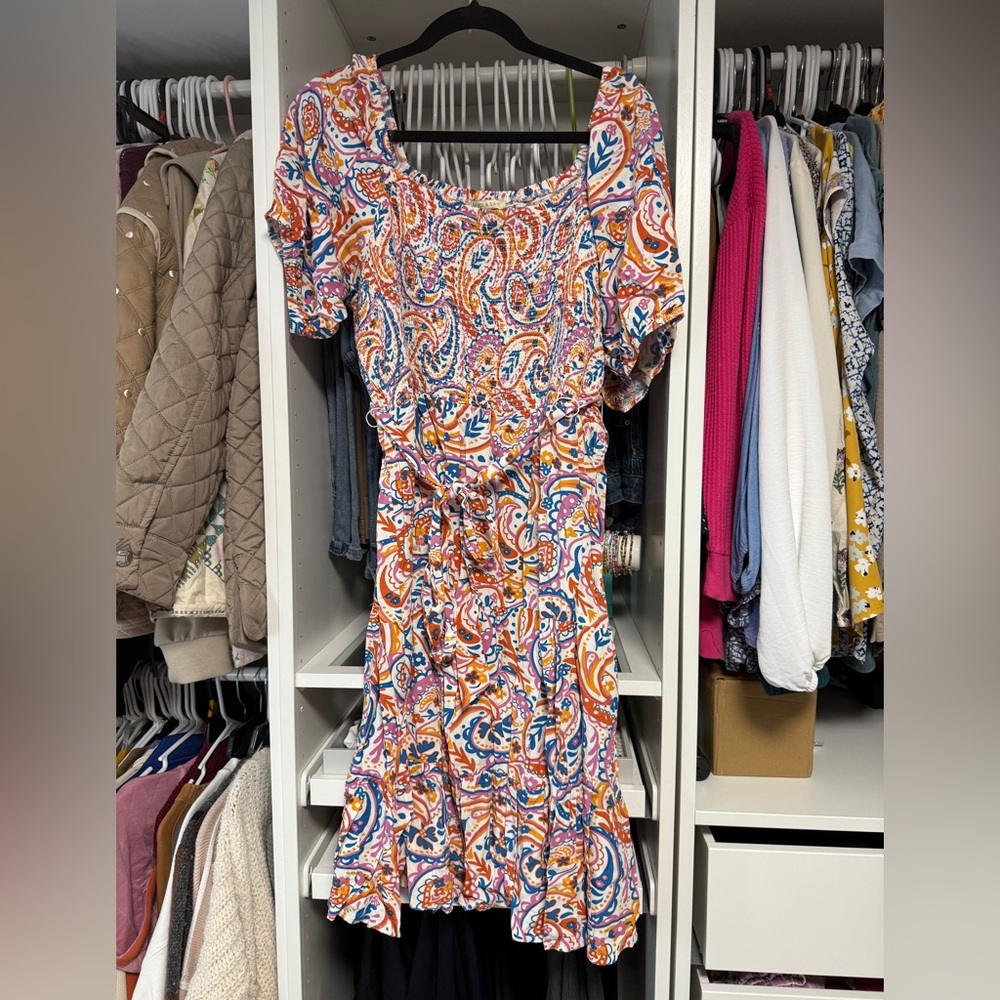 Vibrant Paisley Print Midi Dress